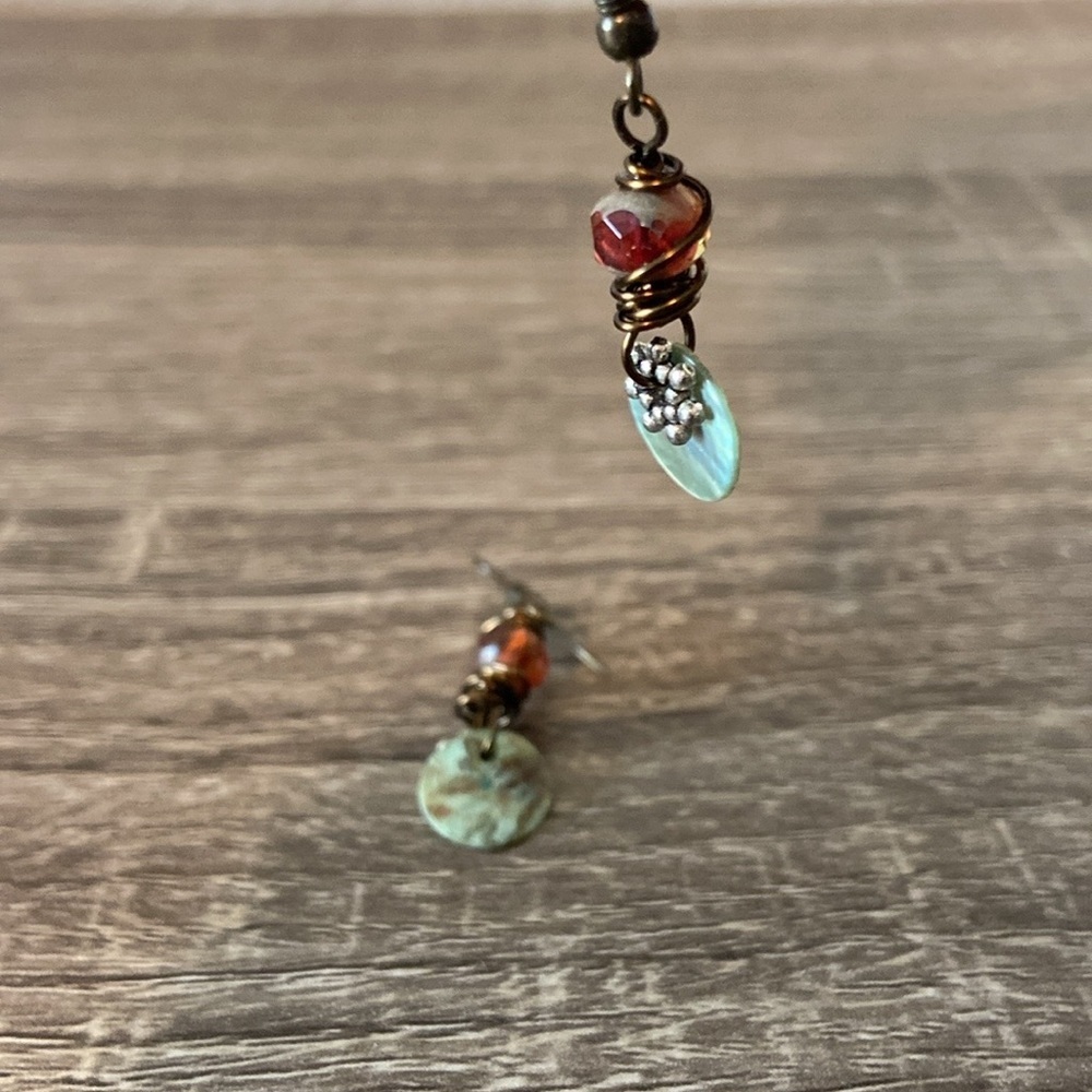 Handcrafted Abalone Shell Dangle Earrings Beaded … - image 3